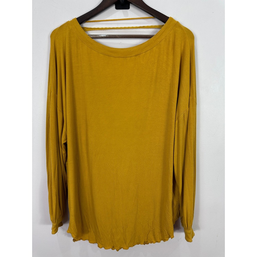 Free‎ People Ribbed Twist Back Top Womens Medium Mustard Yellow Boho Whimsical